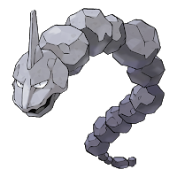 Imagen de Onix, Pokemon gusano de piedra, de color gris, y cuyo cuerpo está compuesto de rocas más o menos redondas.